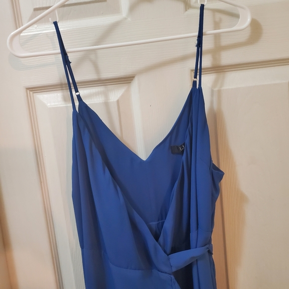 Manhattan Moment Blue Ruffled Midi Wrap Dress Lulus - Picture 4 of 16